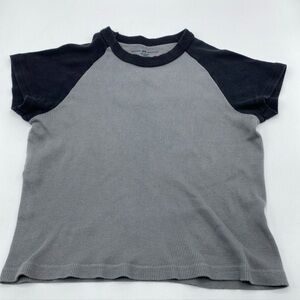 Brandy Melville Women's Black & Gray Baseball Cropped Baby Tee- Small